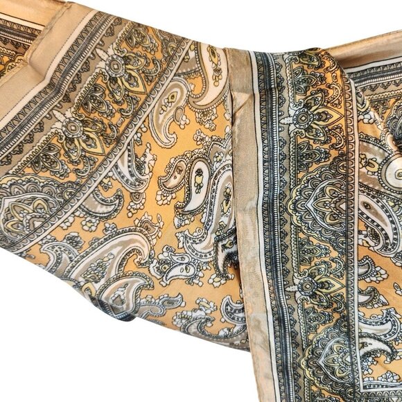 Gold Black Paisley Silk Scarf Western Wild Rage Boho Chic Square Lightweight Ret - Picture 7 of 7